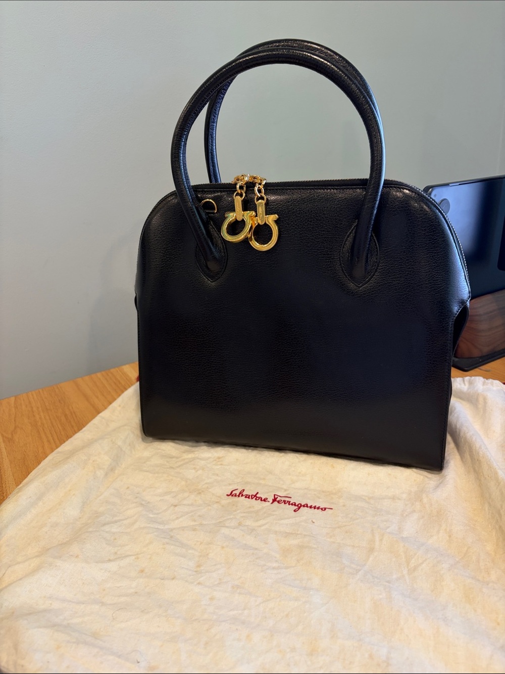 Vintage (200-2009) Salvatore Ferragamo Gancini Black Dome Bag